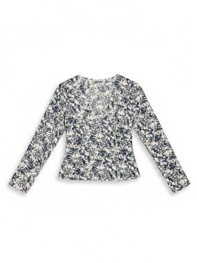 Abercrombie & Fitch Faux Wrap Fruit Print Top Long Sleeve Smocked Women's Small